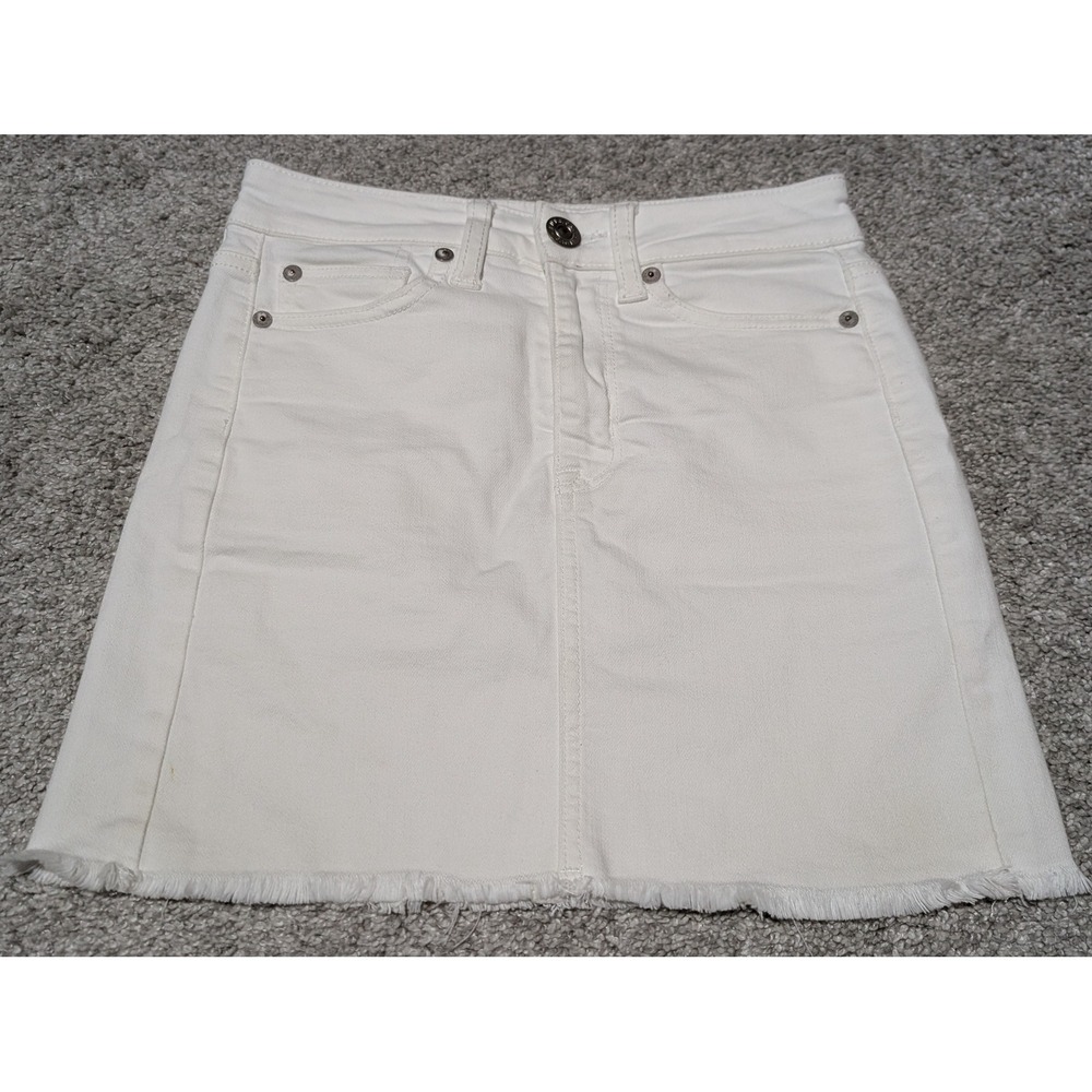 American Eagle Skirt Womens 00 White Denim Mini Raw Hem Super Stretch Summer
